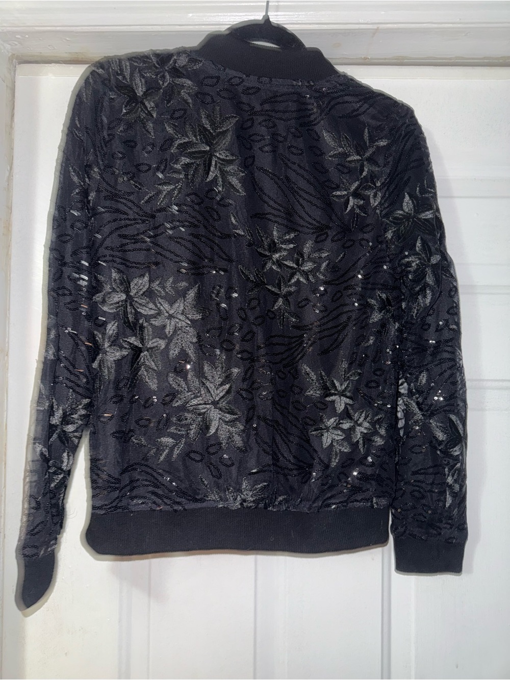 Simply Styled Black Mesh Sequin Embroidered Bomber Jacket Small Holiday - Picture 3 of 11